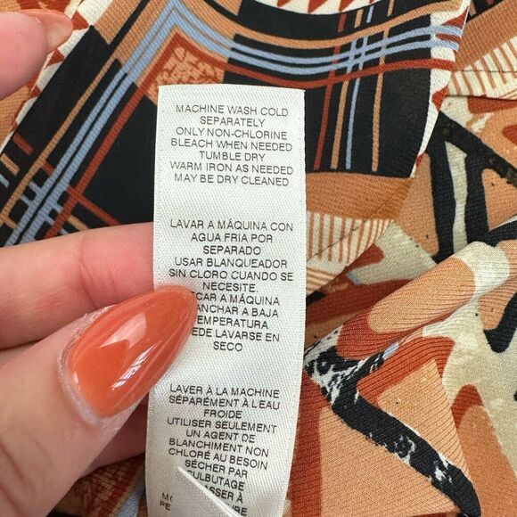 Chico's Multicolor Geometric Chiffon Blouse 3/4 Sleeve Boat Neck Sz S (Chicos 0) - Picture 12 of 14